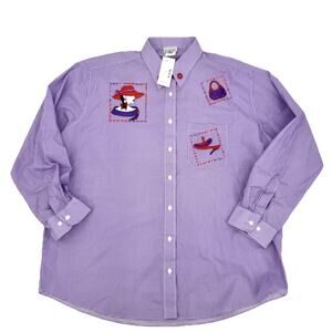 VTG 90s p.g.b. Purple White Gingham Button Up Oversized Shirt Womens 1X Feminine